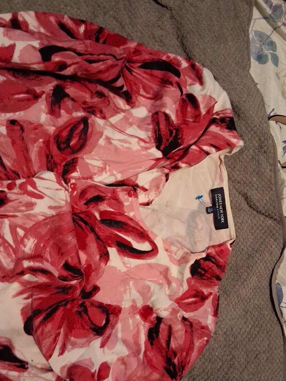 Jones New York Pink Floral Girls' Blouse with Red & Black Accents